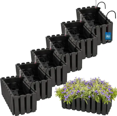 Immagine prodotto di KOTARBAU® 6 pz Fioriera da Esterno Vaso per Piante Autoirrigante 38 x 18 x 16 cm Grigio Fioriera da Balcone Vaso Rettangolare da Esterno in Plastica