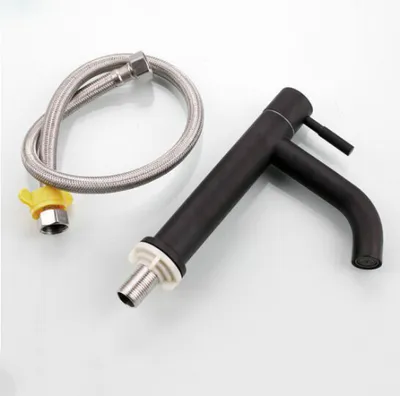 Produktbild von Schwarzer Kaltwasserhahn Badezimmer Arbeitsplatte Edelstahl Single Kaltwasserhahn (Low Elbow Plus Tube)