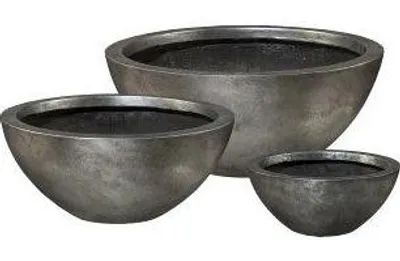Produktbild von INNA-Glas Pflanzschale NARUKO, u.a. für Podest Säule, 3 Stück, Fiberglas, Silber, 30x13cm 46x20cm, 55x23,5cm - Blumenschale rund