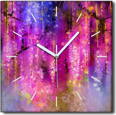 Produktbild von Coloray Uhr auf Leinwand 30x30 cm Wand Uhr Dekoration Wohnzimmer Segeltuch weiße Zeiger -Abstraktionsblumen