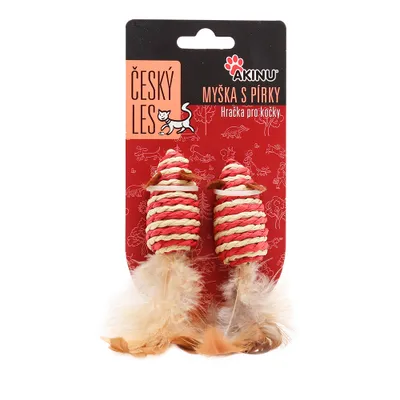 Obrázek produktu pro Akinu ČESKÝ LES Myška sisal s pírky hračka pro kočky červená XS 2 ks