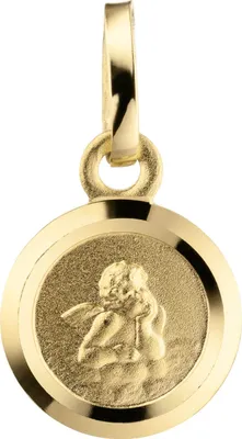Produktbild von Kleiner Anhänger Schutzengel auf Rückseite Gott schütze Dich 333 Gold, teilmatt