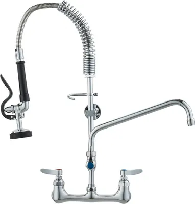 Zdjęcie produktu dla Bateria kuchenna ze spryskiwaczem - Wysokość 63 cm - Obrotowa wylewka 305 mm - Montaż ścienny - Mosiężna konstrukcja - Wyciągana wylewka - Do zlewozmywaków 1/2/3 komorowych