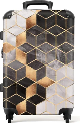 Produktbild von NoBoringSuitcases.com® Großer Koffer - Abstrakt - Würfel - Gold - Muster - Schwarz - Weiß - Kombinationsschloss TSA - Hartschalen Trolley 4 Rollen - 72 liter - Reisekoffer - 66 cmKoffer Mittelgroß 67x43x25 cm, 72L,