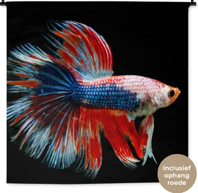 Produktbild von MuchoWow® Wandteppich Wandbehang Fisch - Meerestier - Schwanz - Blau 120x120 cm Tapisserie Dekoration Wandtuch - Modern - Baumwollgewebe