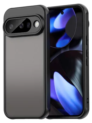 A black phone case is shown next to a smartphone.