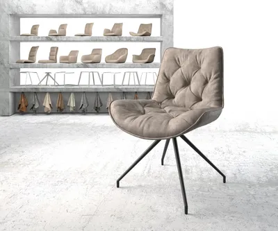 Produktbild von DELIFE Esszimmerstuhl Taimi-Flex Mikrofaser Taupe Vintage Kreuzgestell konisch Schwarz