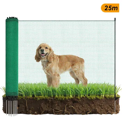 Produktbild von Faziango Mobiler Hundezaun Weidezaun 115 cm x 25 m – Elektrozaunnetz für Hunde, Hühner & Garten – Flexibler Begrenzungszaun mit Pfosten, Heringen und Isolatoren