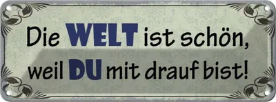 Produktbild von vianmo Blechschild 10x27 cm Die Welt schön weil Du mit drauf Spruch Zitat