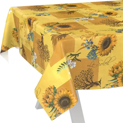 Immagine prodotto di Tovaglia idrorepellente e lavabile, gialla, 120x140 cm, in tela cerata rustica con motivo a girasoli, per tavolo da giardino