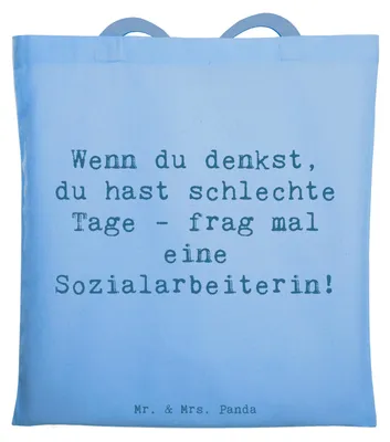 Produktbild von Mr. & Mrs. Panda Schultasche Spruch Sozialarbeiterin Stärketage - Sky Blue - Geschenk, Engagement, Tasche, Jutebeutel, Herausforderungen, Berufsgestaltung, Laptoptasche