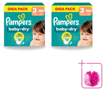 Zdjęcie produktu dla 2 sztuki pieluch dla niemowląt Pampers Baby-Dry, rozmiar 3 - opakowanie ekonomiczne