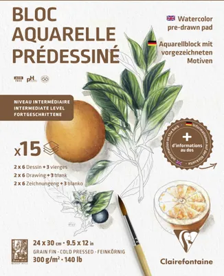 Produktbild von Clairefontaine 5x Aquarellblock 24x30cm 15 Blatt Motiv Botanik 975726C