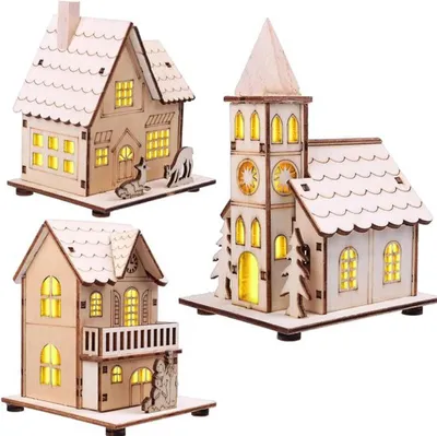 Produktbild von Set aus drei Holz-LED-Weihnachtsfiguren für eine gemütliche Festdekoration