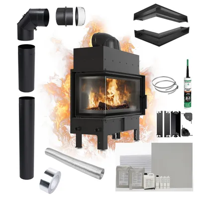 Immagine prodotto di KRATKI FLOKI L Caminetto 12 kW sinistrorso Ø200 Nero Set per il montaggio