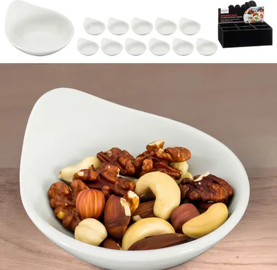 Produktbild von Servierschale Blattform 12er Set weiß 9x4x8cm New Bone China Schale Schüssel Tischgeschirr Snackschale