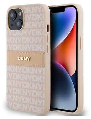 Zdjęcie produktu dla Etui Dkny Leather Mono Stripe & Metal Logo Na Iphone 15 / 14 / 13 - Różowe
