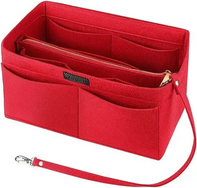 Produktbild von Rohrleder-Organizer für Reisetaschen, weiches Leder, Organizer, Taschen-Organizer, Kosmetik-Organizer mit Reißverschluss für Frauen, rot - XL