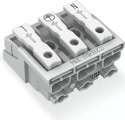 A close-up, angled view of a WAGO 762 series connector block.