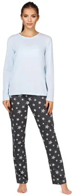Productafbeelding van Bellivalini dames pyjama, lange mouwen, ronde hals, model BLV50-167 (blauw, grafietkleur, met sterren, maat S)