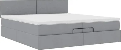 Produktbild von Ottoman-Bett mit Matratze Hellgrau 200x200 cm Stoff