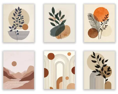 6 Bohemien-Wandposter, abstrakt, 20,5x25,4 cm, Wanddekoration
