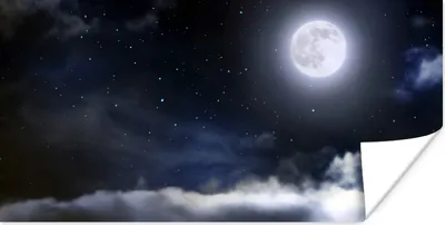 Produktbild von MuchoWow® Poster Mond - Sterne - Wolken 40x20 cm - Poster für die Wand - Poster Schlafzimmer