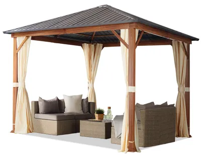 Produktbild von Gartenpavillon 3x3 m Holzoptik, Stahldach Hardtop 4 Seitenteile in Champagner