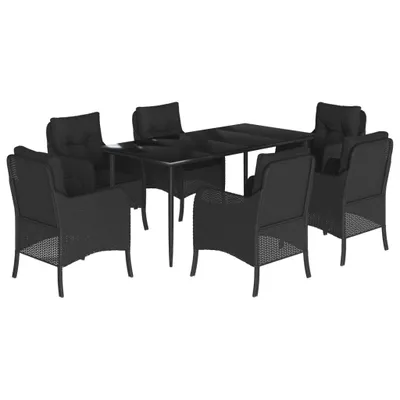 Produktbild von 7-tlg. Garten-Essgruppe mit Kissen Schwarz Poly Rattan