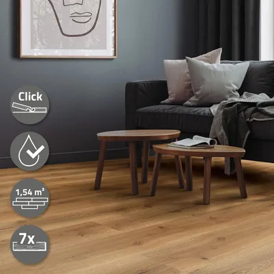 Produktbild von ML-Design Vinylboden Klick, PVC Bodenbelag Klicksystem mit Belastungsklasse 34, Klickvinyl, Holzoptik, 1,54m² / 7 Dielen, Eiche Rustikal