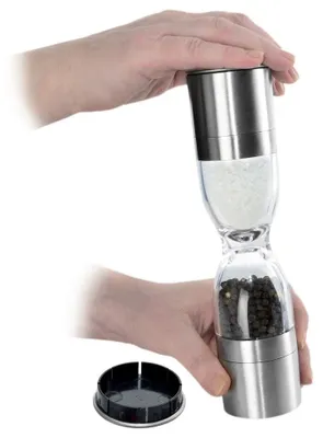 Zdjęcie produktu dla Podwójna młynek do pieprzu i soli - stal - 22 cm - srebrny