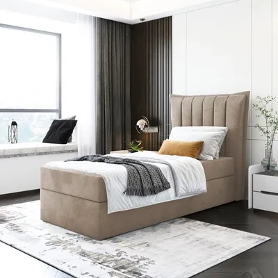 Produktbild von Kinderbett, Boxspringbett LUMORA MINI mit T25 Topper, Einzelbett, Stauraum, Schlafzimmer, Polsterbett, 80x200 cm. (Cappuccino - Itaka 48)