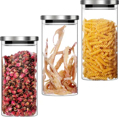 Produktbild von Vorratsglas 3er Set 1000ml Ø8,5cm Edelstahldeckel Glasdosen Dosen Aufbewahrungsbehälter, Vorratsgläser Glas Lebensmittelglas Edelstahldeckel