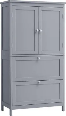 Immagine prodotto di Mensola da parete per bagno, 2 ante, 2 cassetti, ripiano regolabile, 30 x 60 x 110 cm, grigio