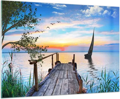 Produktbild von Bilder auf glas - Brücke See - 100x70cm - Glasbilder - Wandbilder - Bilder - Kunstdruck - zum Aufhängen bereit - Wanddekoration aus Glas - Glas Bilder - Wandbild auf Glas - Einteilig - GAA100x70-4115