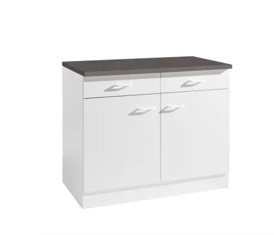 Produktbild von Küchen Unterschrank Start 100 cm breit 50 cm tief in weiß mit 2 Schubladen und Arbeitsplatte