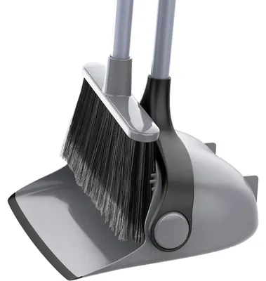 Produktbild von Besen und Kehrschaufel Set mit langem Stiel, Standbesen, 131 cm, Grau