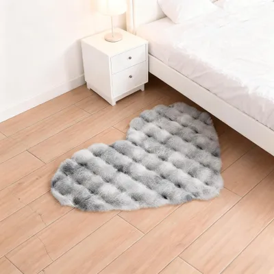 Productafbeelding van Hartvormig Vloerkleed van Faux Fur - Slaapkamer Mat Grijs 60x90cm