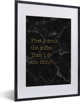 Produktbild von MuchoWow® Gerahmtes Poster Zitate - Kaffee - Gold - Marmor 30x40 cm - Poster mit Schwarzem Bilderrahmen Wandposter Rahmen Foto Bilder - Wandposter Schlafzimmer