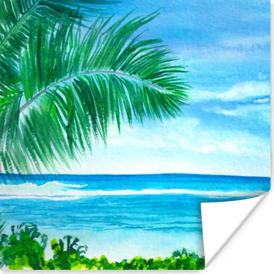 Produktbild von MuchoWow® Poster Meer - Pflanze - Aquarell 75x75 cm - Wand Dekoration