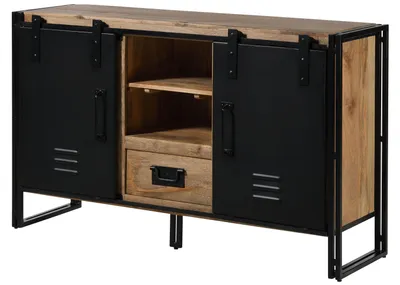 Produktbild von MASSIVMOEBEL24 Sideboard Mango 150x45x90 natur lackiert / Metall schwarz BLACKBURN #111
