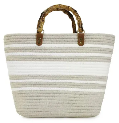 Produktbild von Handgefertigte Strohhandtasche mit Bambusgriff