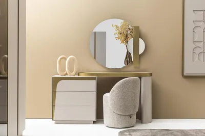 Produktbild von Schminktisch mit Spiegel Hocker Moderne Möbel Stil Weiß Kommode 3tlg