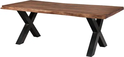 Image de MASSIVMOEBEL24 | Table à manger 200x100 en bois de Sheesham teinté brun mat pieds en X anthracite brillant FREEFORM 5