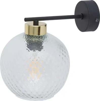 Produktbild von Wandlampe Metall Glas H: 24 cm in Schwarz Gold E27 Kugelschirm Modern Wandleuchte