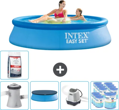 Produktbild von Intex runder aufblasbarer Easy Set-Schwimmpool – 244 x 61 cm – Blau – inklusive Pumpe Abdeckung - Salzwassersystem - Filter - Poolsalz