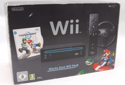 Produktbild von Nintendo Wii Konsole (RVL 101) Schwarz Mario Kart Wii Pack in