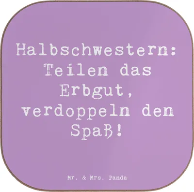 Produktbild von Mr. & Mrs. Panda Holzuntersetzer Spruch Halbschwester Freude - Lavendeltraum - Geschenk, Liebe, Familiengeschenke, Coaster, Untersetzer Glas, bieruntersetzer, handgemacht