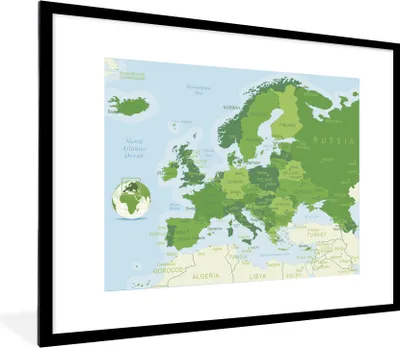 Produktbild von MuchoWow® MuchoWow® Gerahmtes Poster Karte - Europa - Grün 80x60 cm - Poster mit zchwarzem Bilderrahmen - Schlafzimmer-Dekorationen - Fotoposter