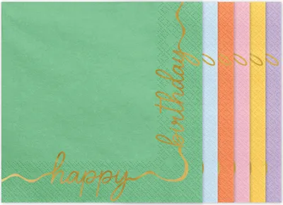 Produktbild von Happy Birthday Servietten, Mix, 33x33 cm (1 Packung / 12 Stück)